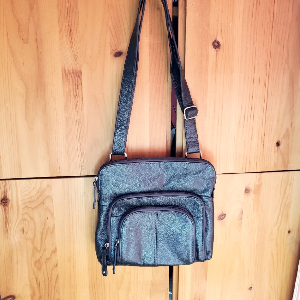 Danier Grey Pebbled Leather Crossbody Bag